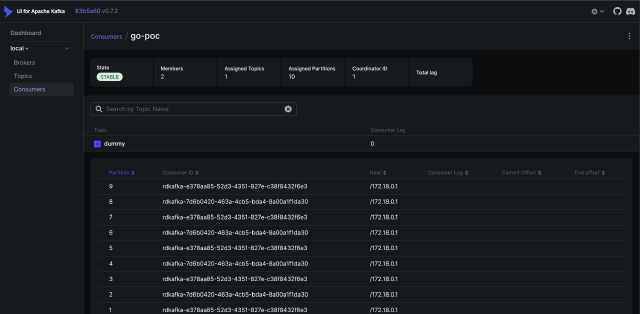 Kafka consumer group shows 2 consumers in a group