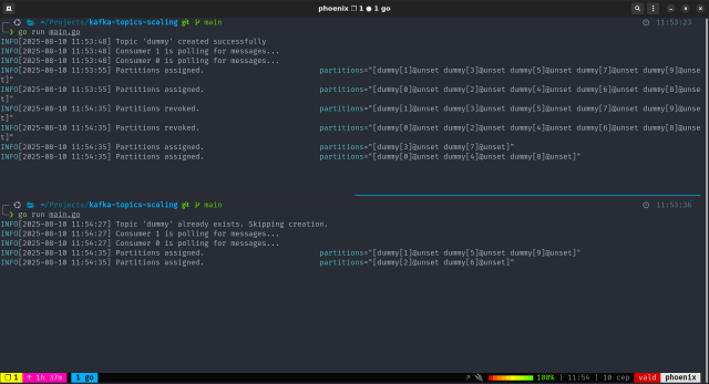Two consumers of Replica 2 take 5 partitions and 5 partitions revoked for Replica 1